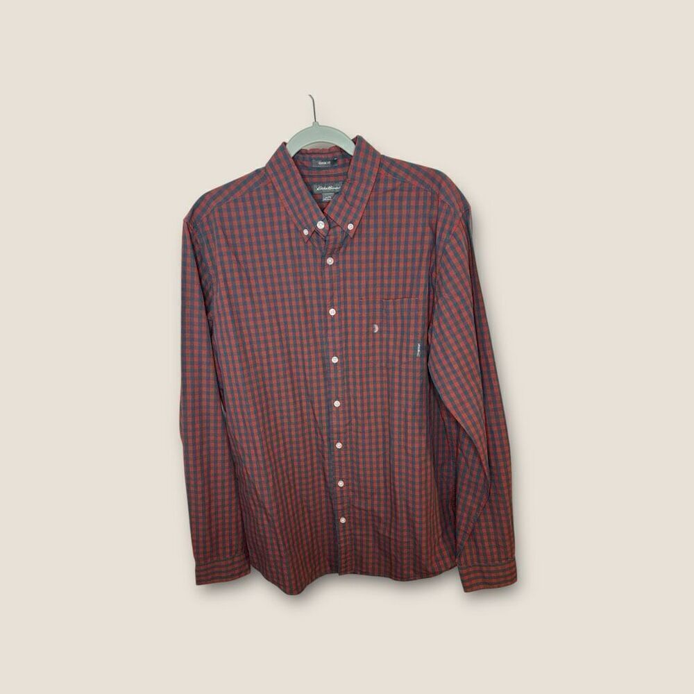 Eddie Bauer Men’s Mountain Long Sleeve Legend Wash Poplin in Canyon Clay Size La